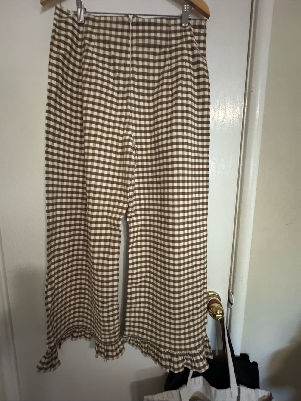 Maeve Brown and Cream Gingham Cropped Wide-Leg Pants - Picture 2 of 3